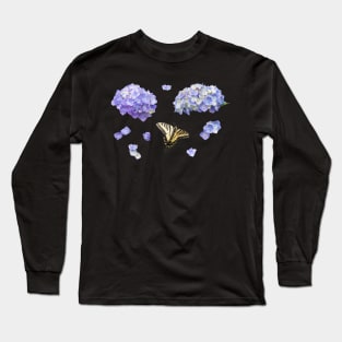 Blue Hydrangea and Yellow Butterfly Sticker Pack Long Sleeve T-Shirt